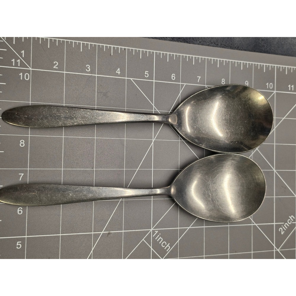 Vintage Imperial USA Stainless Steel Oval Soup Spoons Set of 2 Silverware